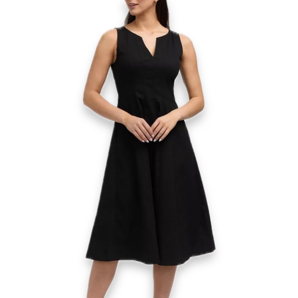 Ellen Tracy Black Fit And Flare Sleeveless Midi Dress Women’s Size 8